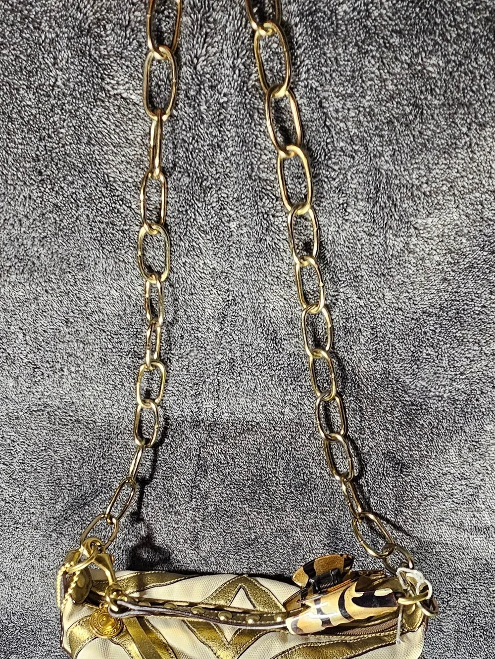 Coach Gold and Brown Chain Strap Crossbody Bag